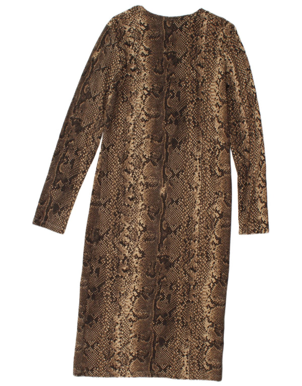 Zara Robe moulante à manches longues pour femme UK 12 Marron moyen imprimé animal