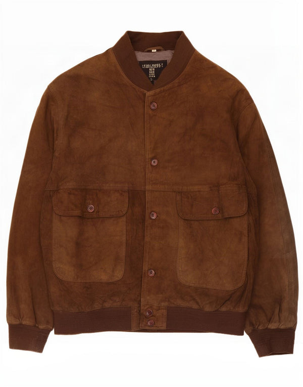 Vintage Mens Suede Bomber Jacket IT 56 3XL Brown Leather