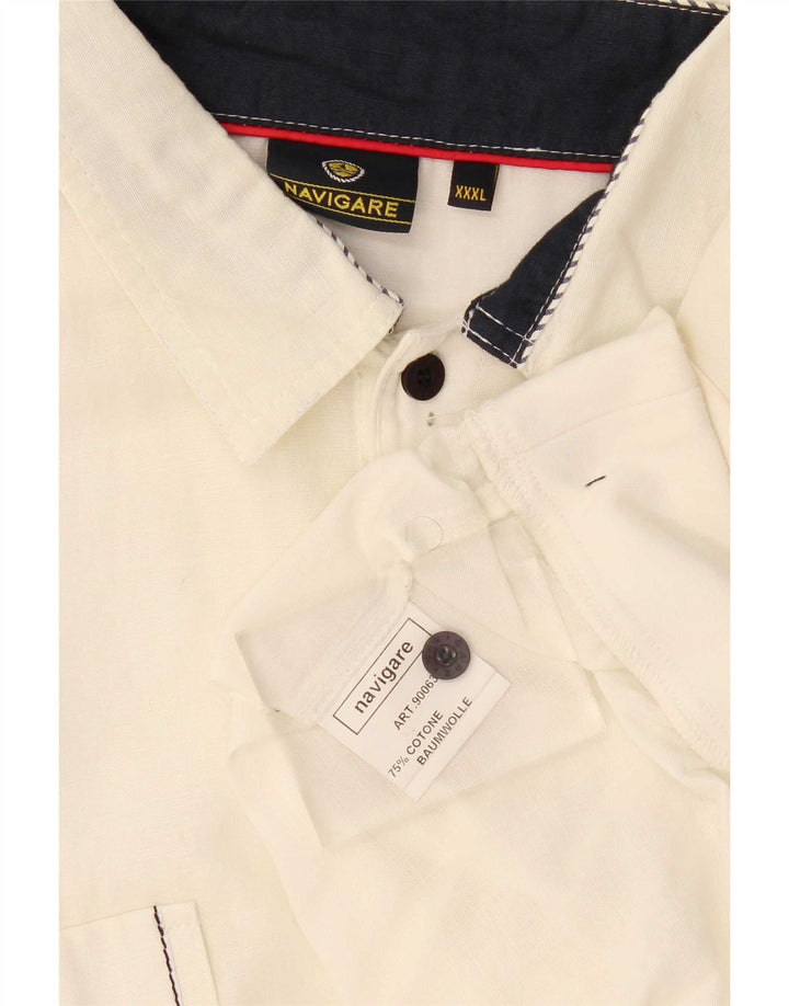 Navigare Chemise pull à manches courtes pour homme 3XL en coton color block blanc