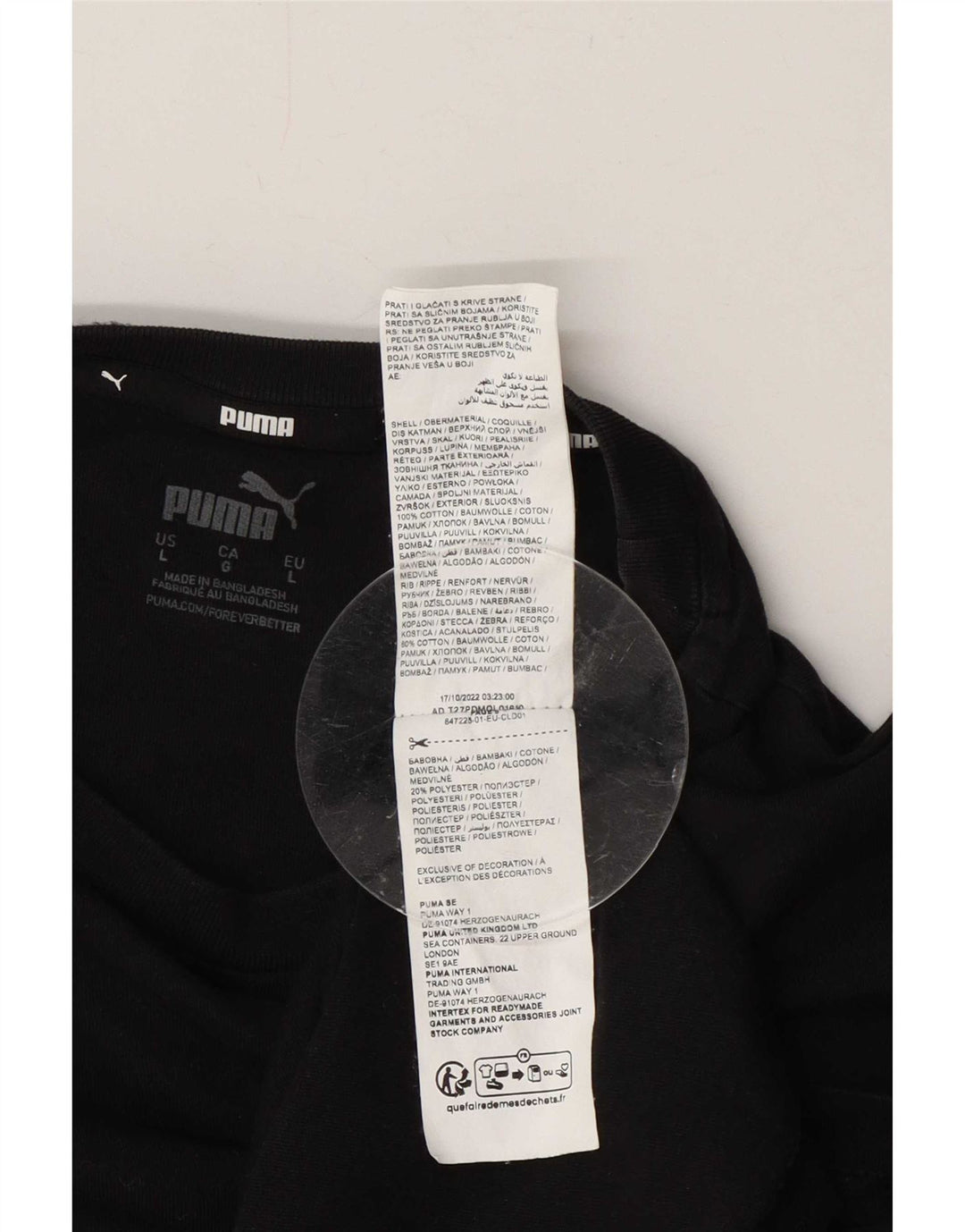 Puma Mens Regular T-Shirt Top Large Black Cotton