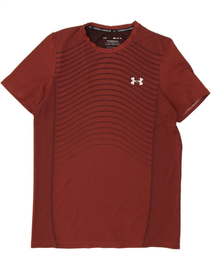 UNDER ARMOUR Mens T-Shirt Top Medium Maroon Striped Polyester Vintage Under Armour and Second-Hand Under Armour from Messina Hembry 