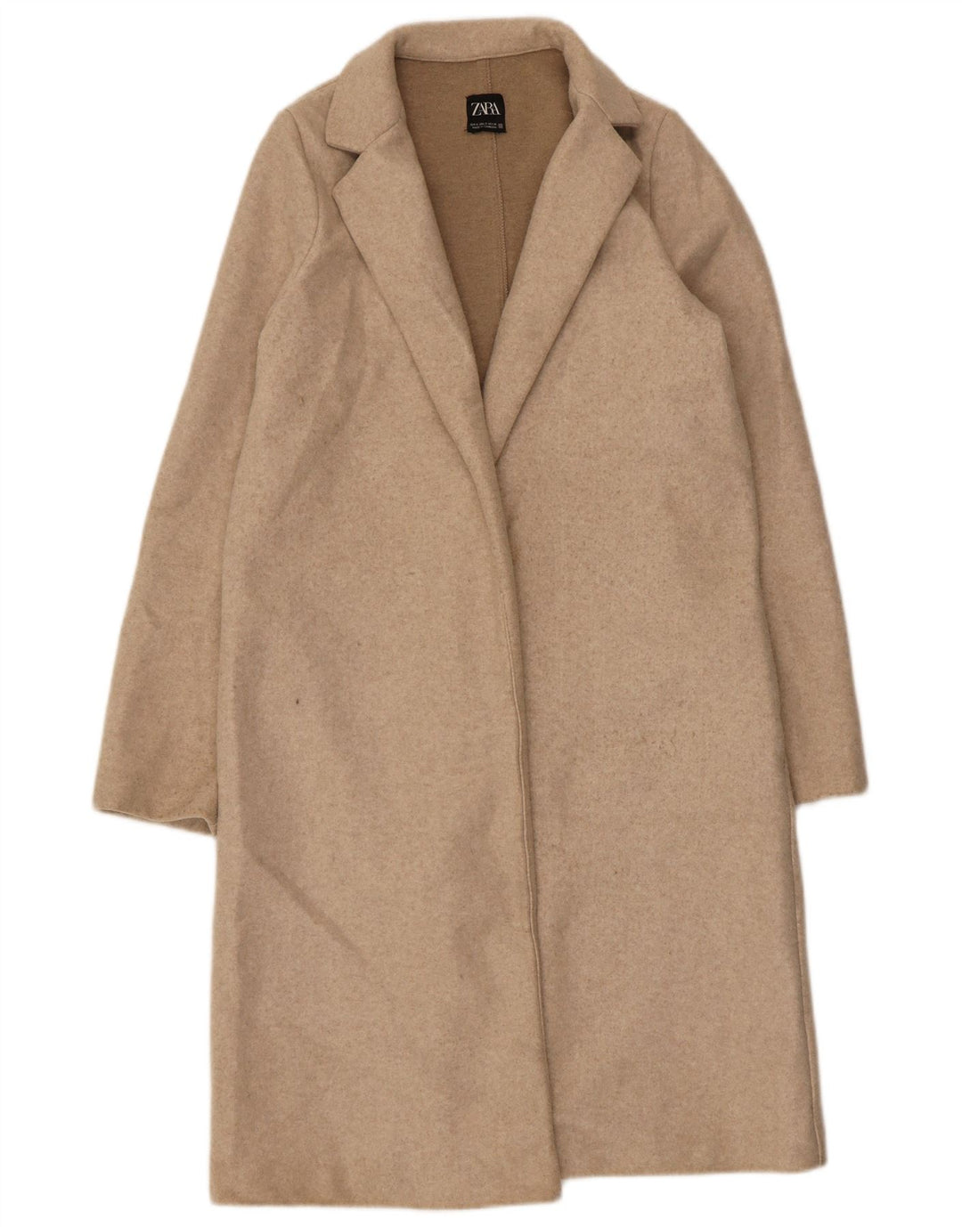 Zara Femme Manteau Ouvert UK 10 Petit Beige Polyester