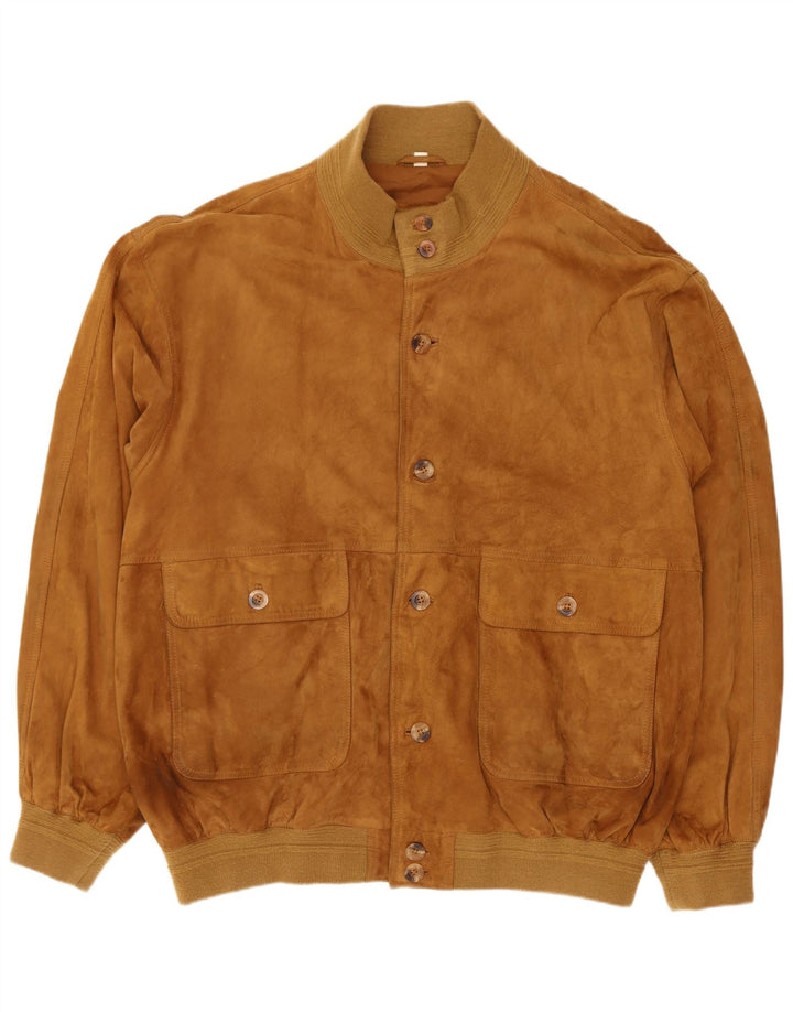 vintage Mens Suede Bomber Jacket IT 58 4XL Cuir Marron Rétro