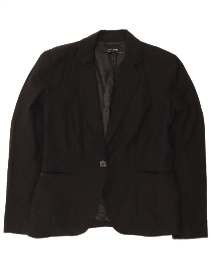 Zara Femme 1 Bouton Blazer Veste EU 40 Moyen Noir Polyester