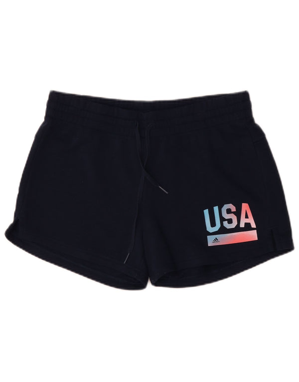 Adidas Short de sport graphique pour femme UK 12/14 Bleu marine moyen en coton