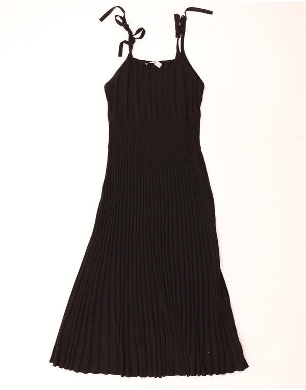 Zara Femme Robe Plissée En Tricot UK 10 Petit Noir Polyamide