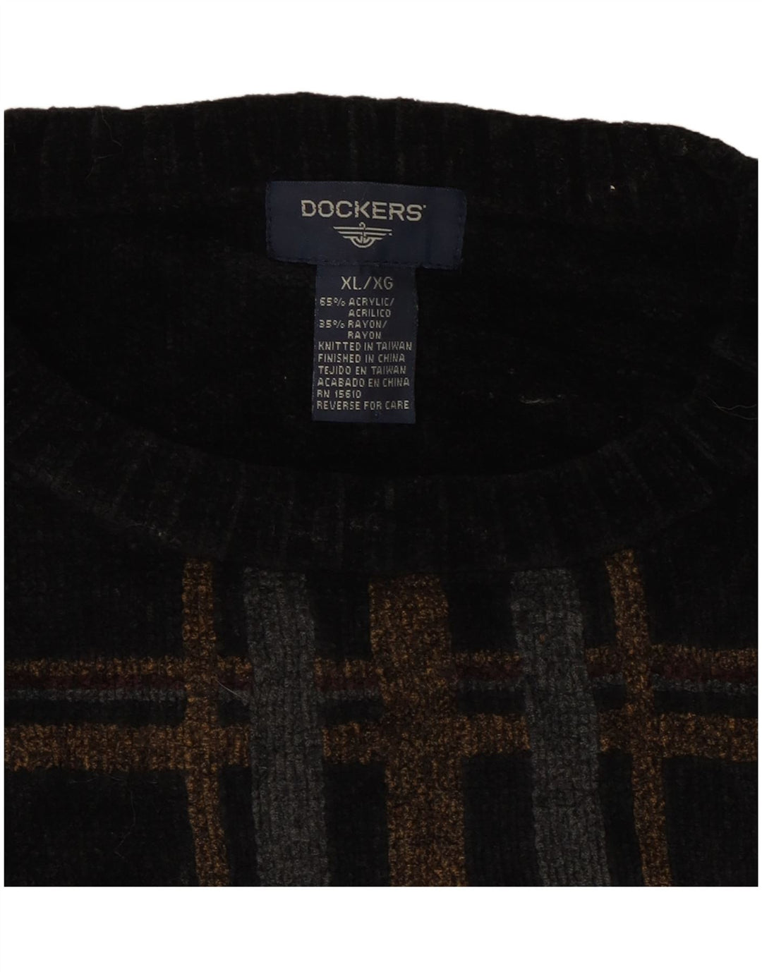 DOCKERS Pull Col Rond Homme XL Noir Carreaux Acrylique