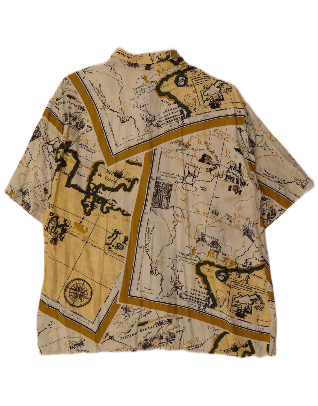 vintage Femme Manches Courtes Motif Abstrait Chemise UK 14 Grand Jaune