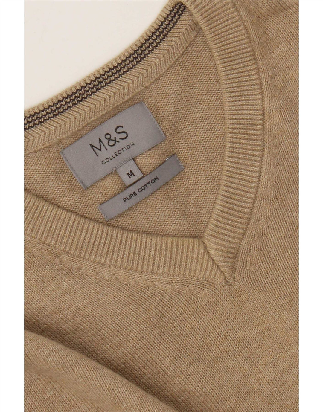 Marks & Spencer Pull Col V Homme Beige Moyen Moucheté Coton