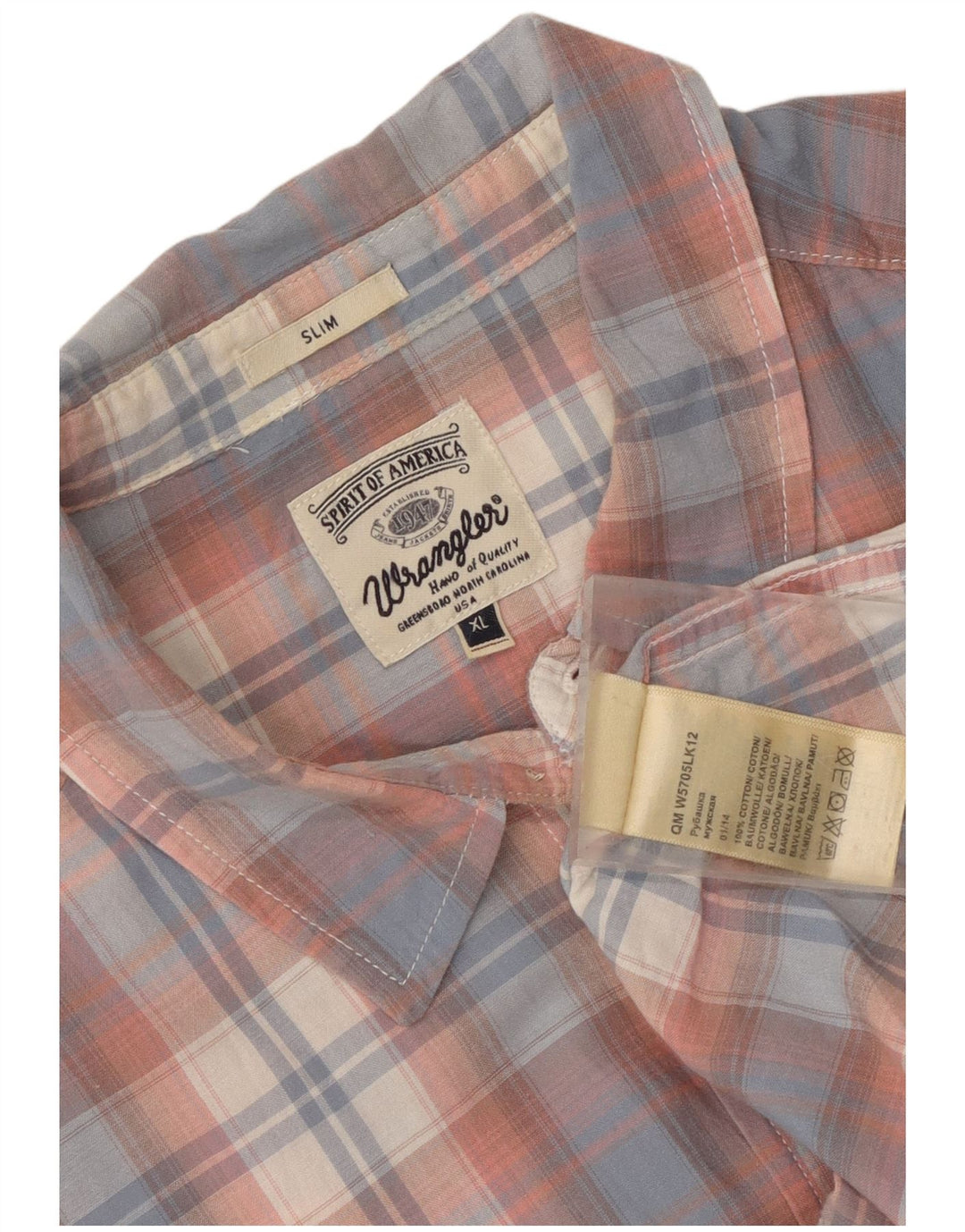 Wrangler Chemise Slim à Manches Courtes pour Hommes XL Bleu à Carreaux en Coton