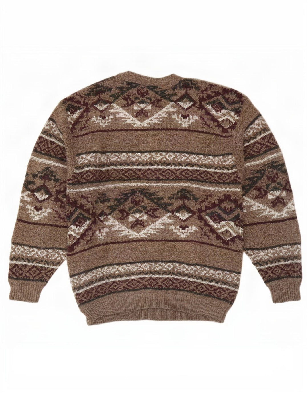 Kennington Pull à col rond pour homme en laine Fair Isle marron