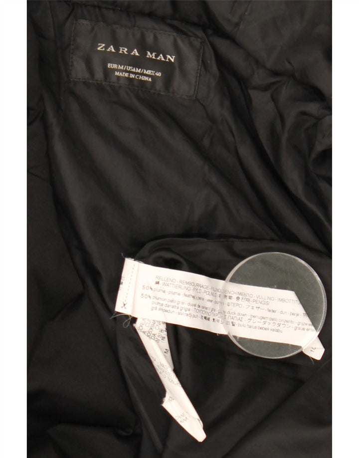 Zara Manteau matelassé à capuche pour homme UK 38 Medium Noir Polyester