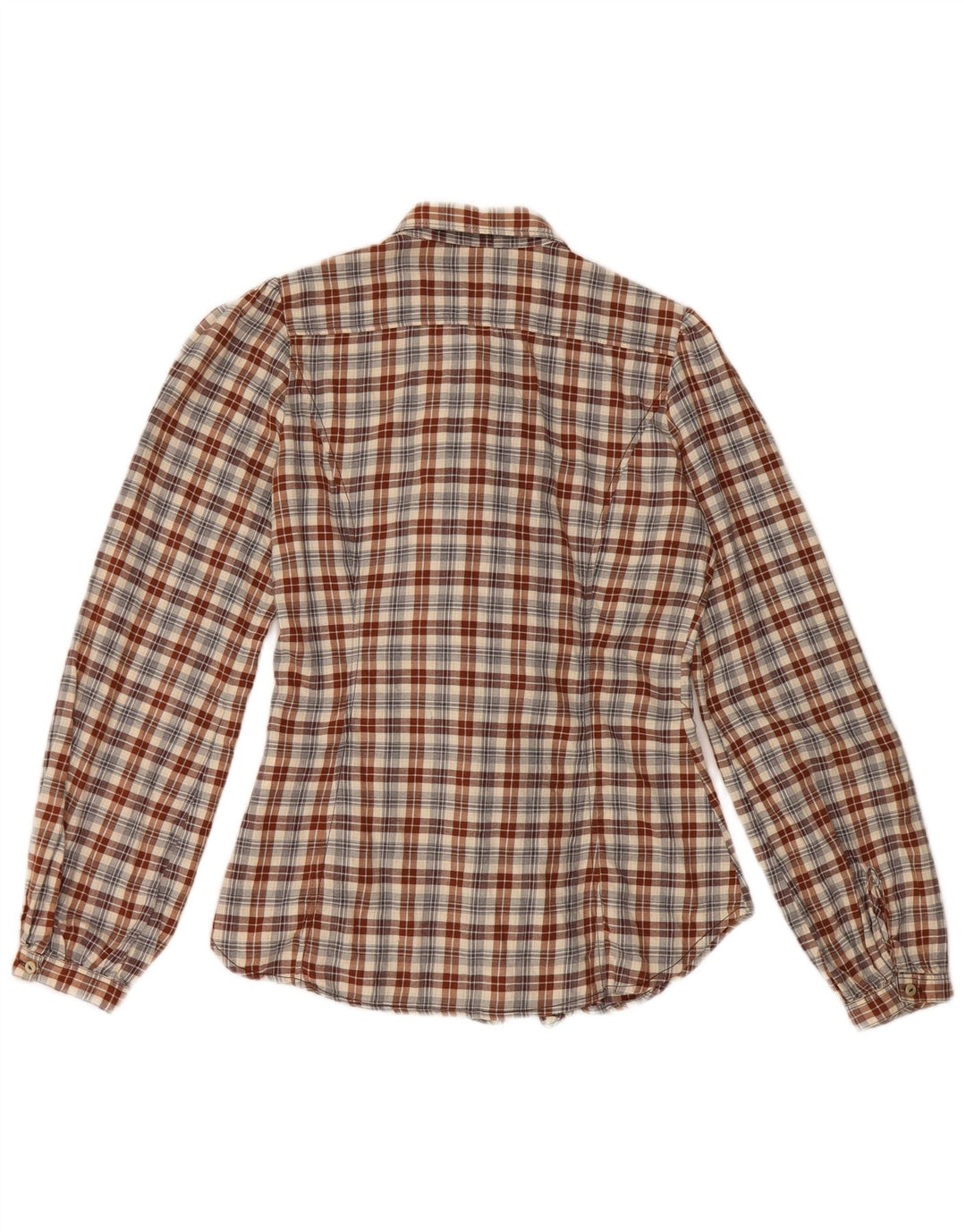 Marlboro Classics Chemise à volants sur le devant pour femme IT 38 XS Marron à carreaux en coton