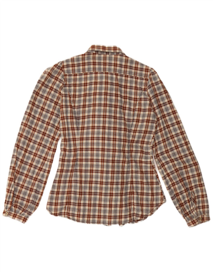 Marlboro Classics Chemise à volants sur le devant pour femme IT 38 XS Marron à carreaux en coton
