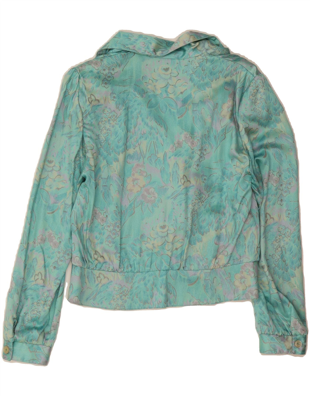VINTAGE Womens Crop Shirt Blouse EU 38 Medium Turquoise Floral Vintage Vintage and Second-Hand Vintage from Messina Hembry 
