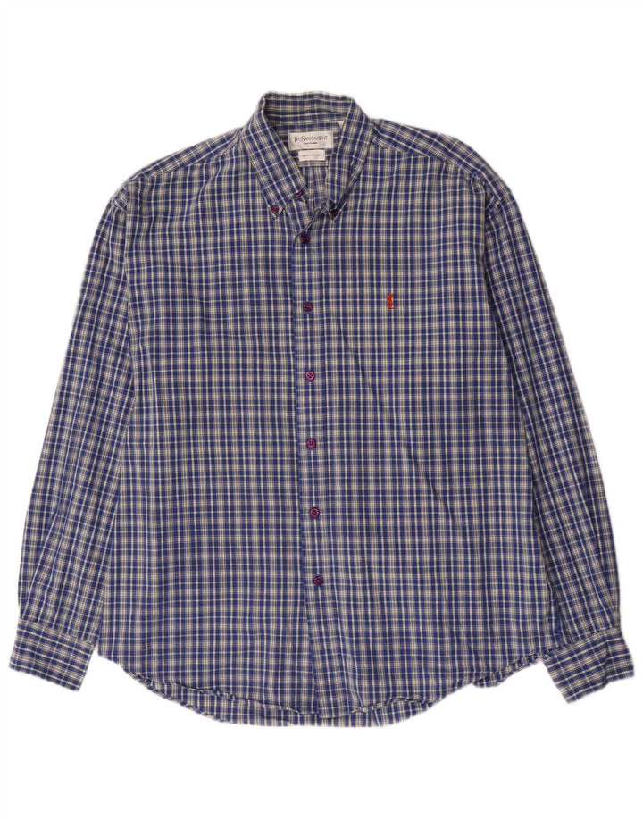 Yves Saint Laurent Chemise Homme Grand Carreau Bleu Coton