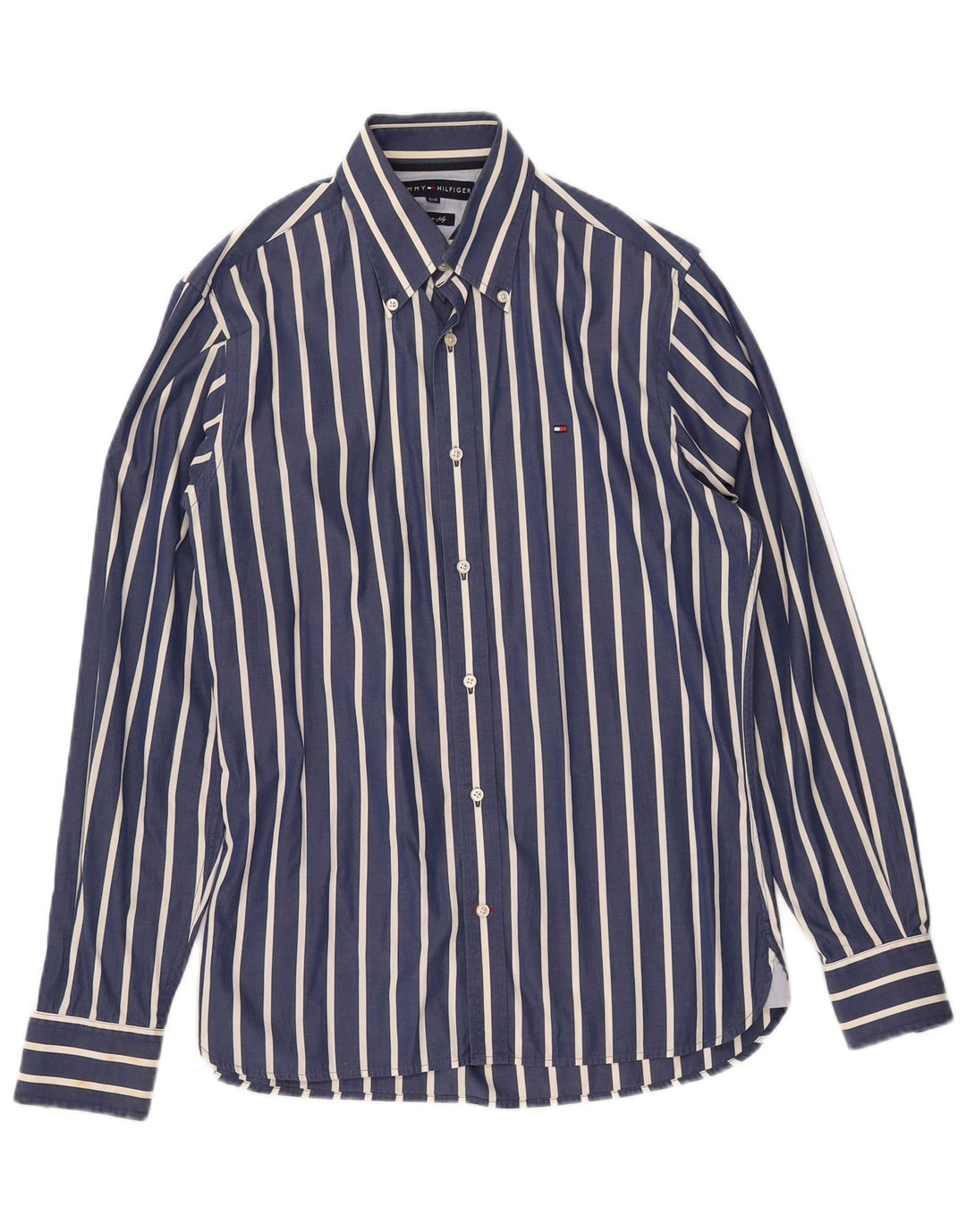 TOMMY HILFIGER Chemise Homme Petite Bleu Marine Pinstripe Coton Années 80