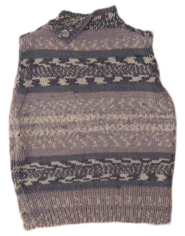 vintage Womens Vest Tank Top UK 14 Gris Moyen Rayé