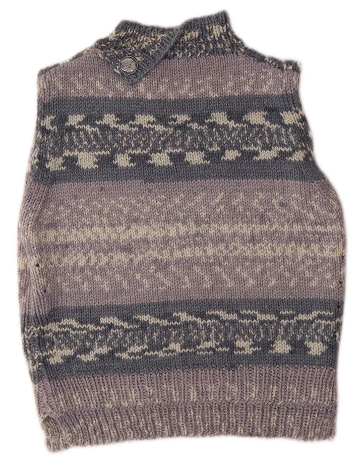vintage Womens Vest Tank Top UK 14 Gris Moyen Rayé