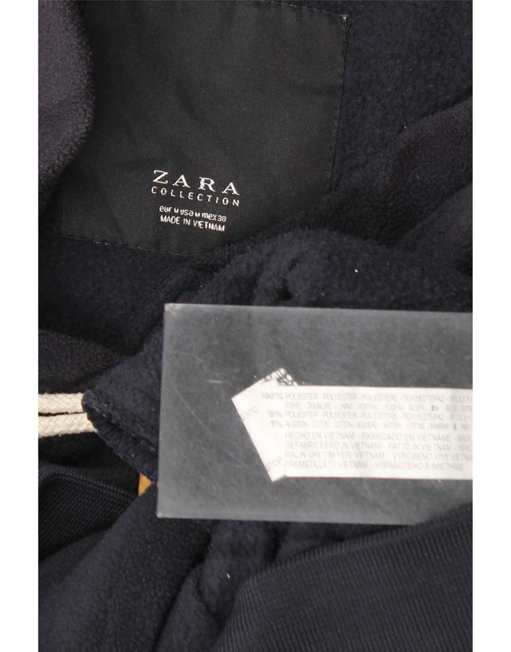 Zara Veste polaire à capuche pour femme UK 14 Bleu marine moyen Polyester
