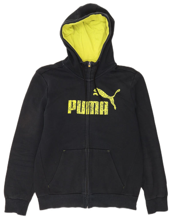 Puma Pull à capuche zippé graphique pour homme, petit, en coton noir
