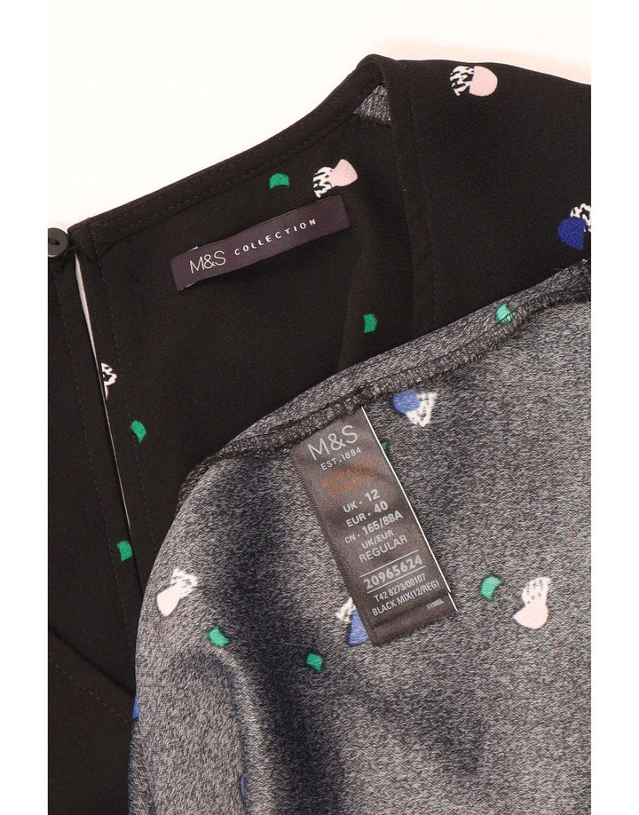 Marks & Spencer Robe trapèze à motif abstrait pour femme UK 12 Noir moyen