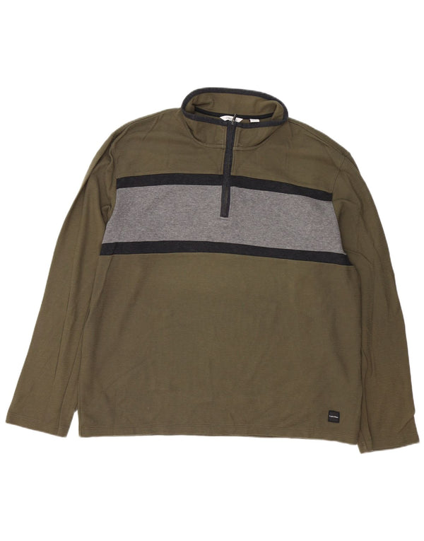 Calvin Klein Haut à col zippé à manches longues pour homme 2XL en coton color block kaki