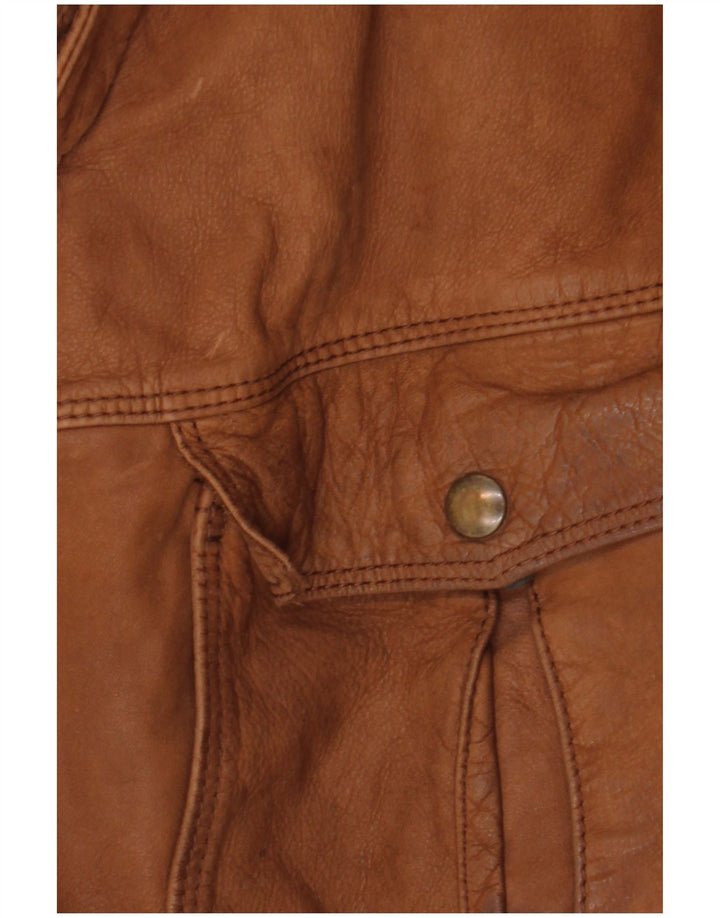 VINTAGE Veste en cuir homme IT 52 XL Marron Colourblock