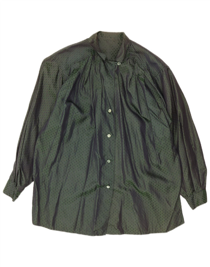 vintage Femmes Motif Abstrait Chemise Blouse UK 18 XL Vert