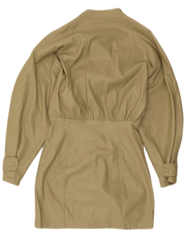 Zara Robe chemise surdimensionnée en similicuir pour femme UK 10 Petit Kaki