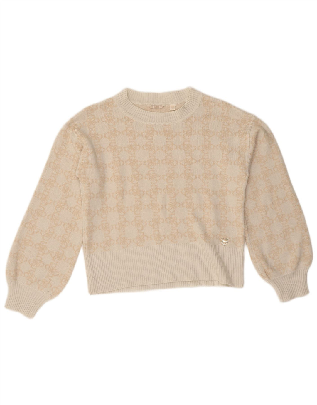 Guess Pull à col rond à motif abstrait pour fille 13-14 ans Beige