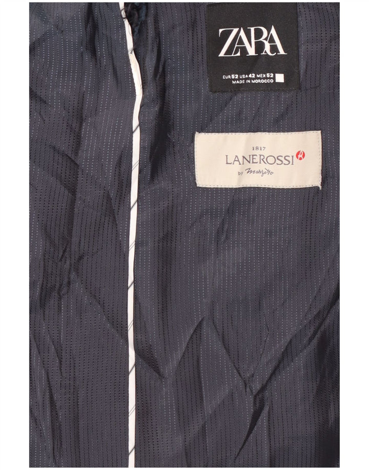 Zara Veste Blazer 2 Boutons Homme EU 52 Large Bleu Marine Pied-de-Poule