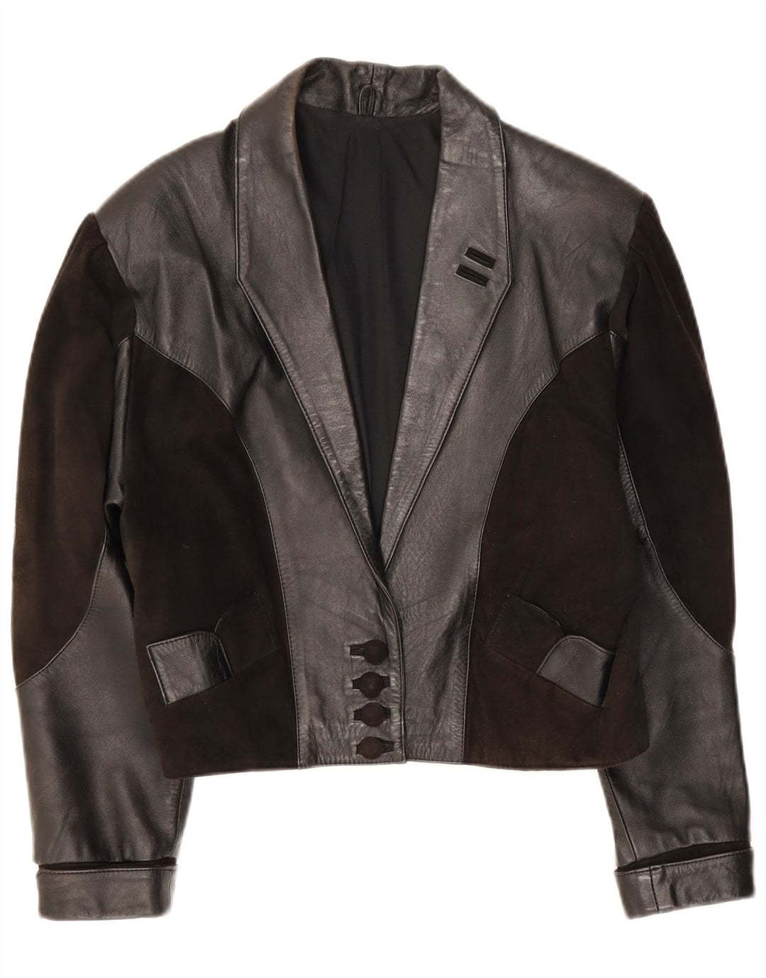 veste en cuir femme vintage UK 14 Patchwork noir moyen