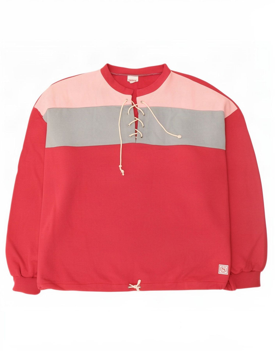 vintage Femme Sweat-shirt surdimensionné Jumper UK 16 Grand Colorblock Rouge