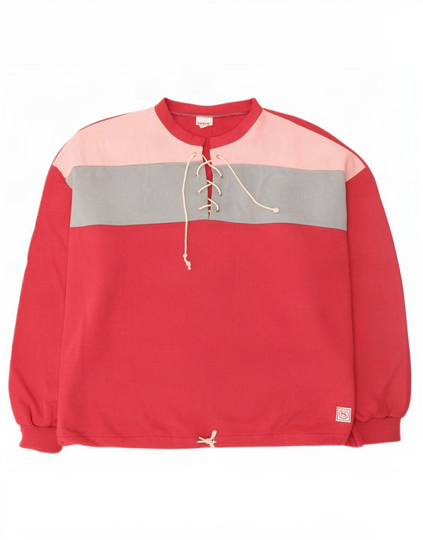 vintage Femme Sweat-shirt surdimensionné Jumper UK 16 Grand Colorblock Rouge