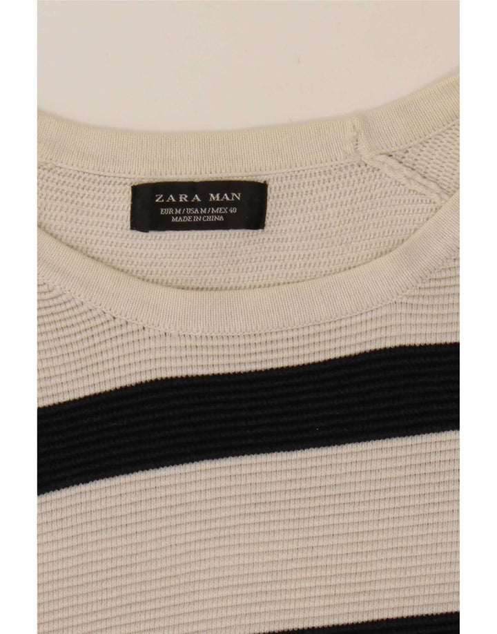 Zara Pull col rond pour homme à rayures blanches moyennes