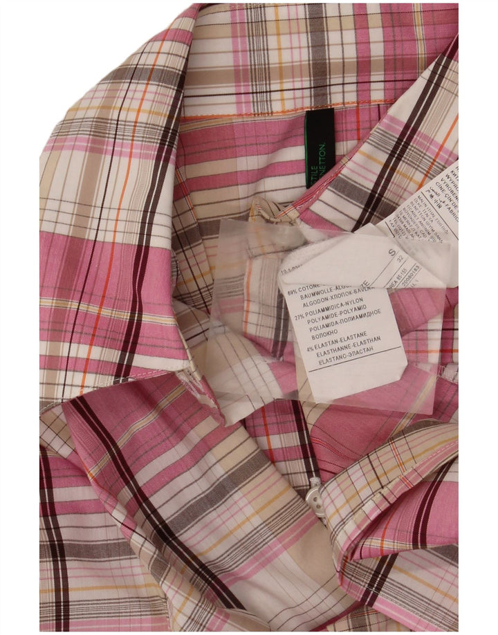 Benetton Chemise Femme UK 10 Petit Coton À Carreaux Rose