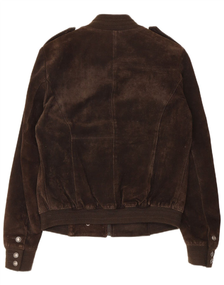 OVS Blouson Bomber Militaire En Daim Femme IT 44 Cuir Marron Moyen