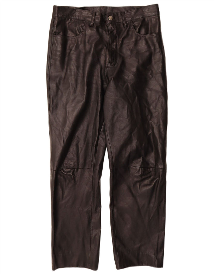 VINTAGE Pantalon droit en cuir pour homme IT 50 Large W32 L30 Cuir noir