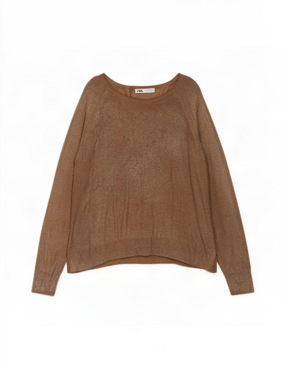 Zara Pull surdimensionné à col bateau pour femme UK 16 Large Marron Viscose