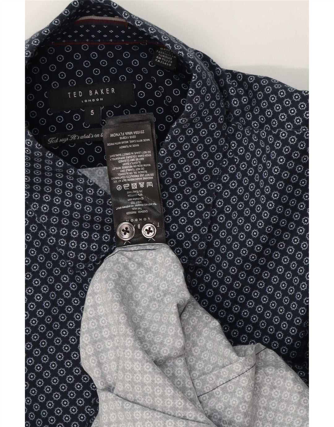 Ted Baker Chemise Homme Taille 5 XL Bleu Marine Coton Géométrique
