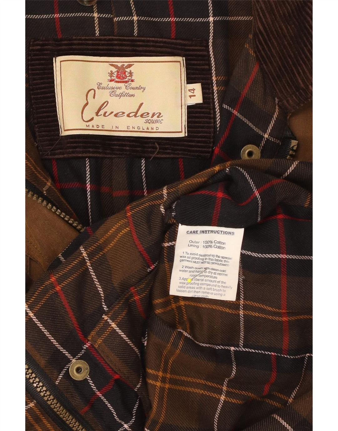 VINTAGE Veste en coton ciré femme UK 14 Grand coton marron