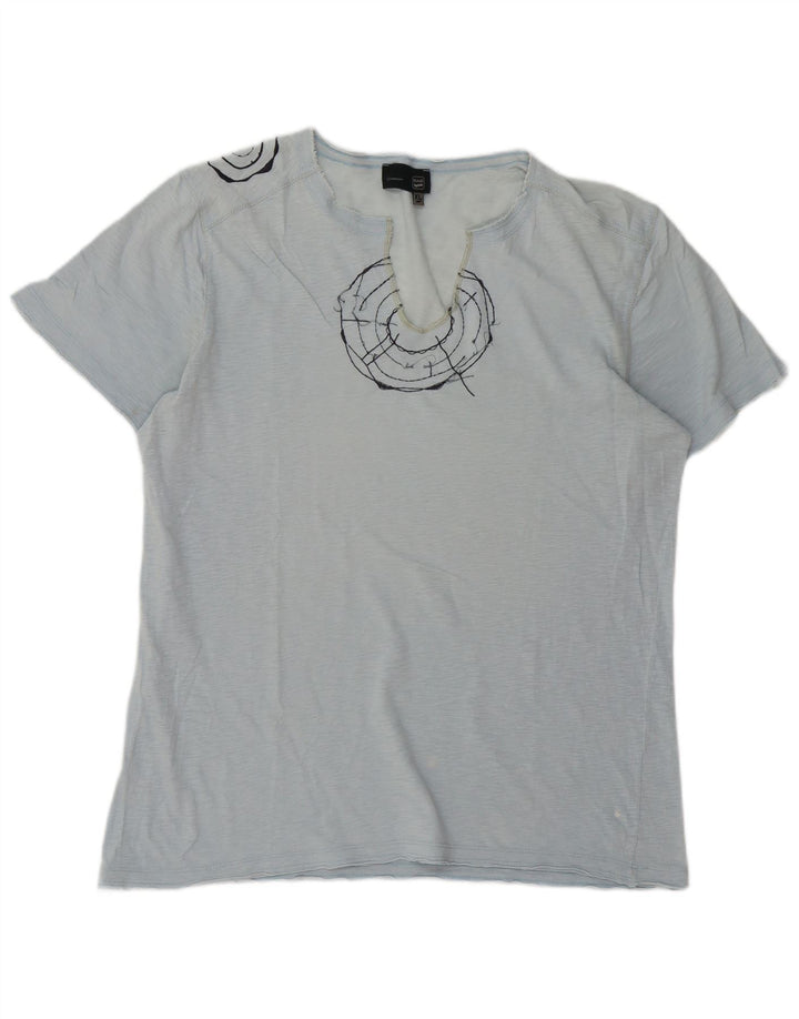 GAS T-Shirt Graphique Homme Top XL Bleu Moucheté