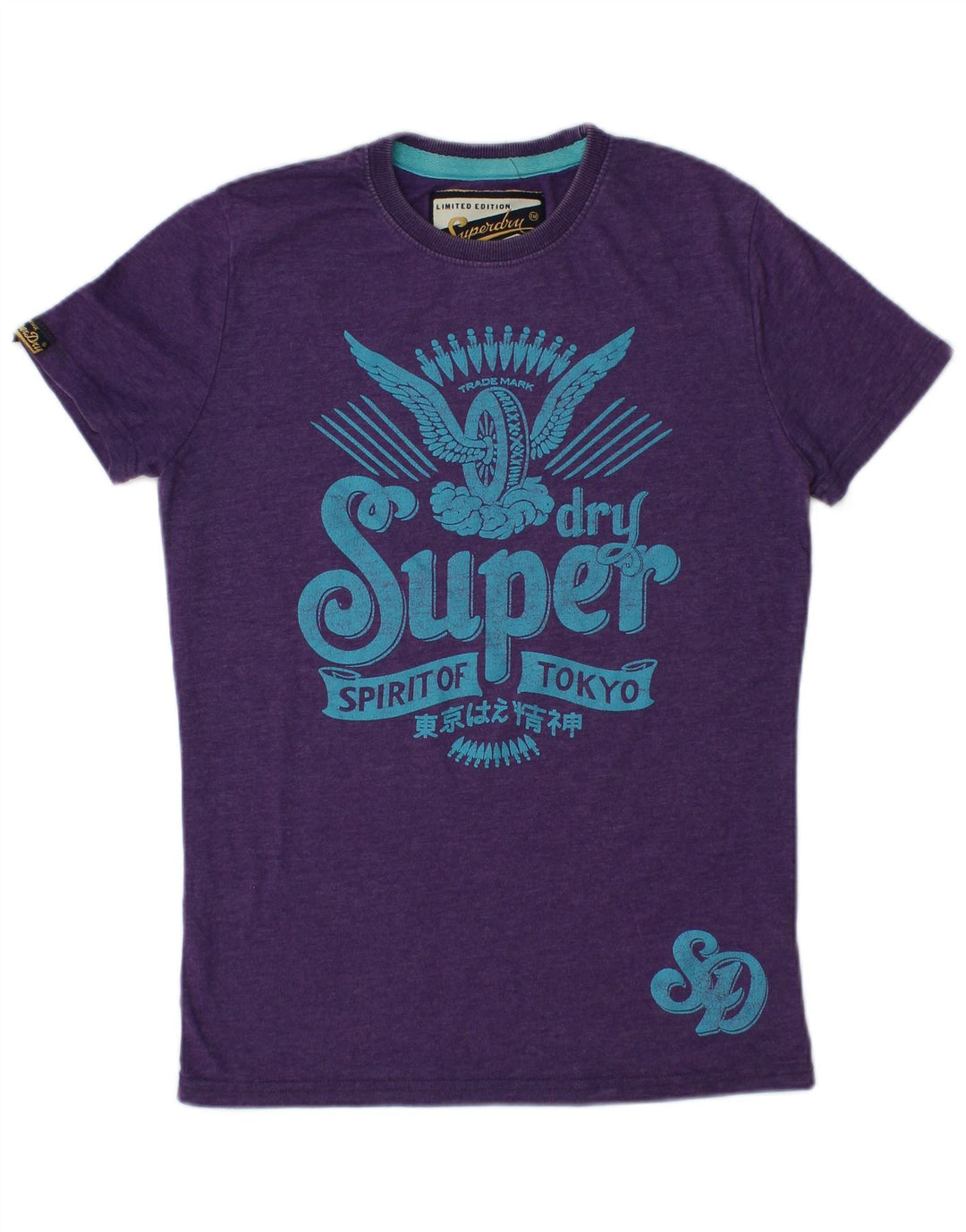 SUPERDRY T-Shirt Graphique Femme UK 12 Violet Moyen Coton