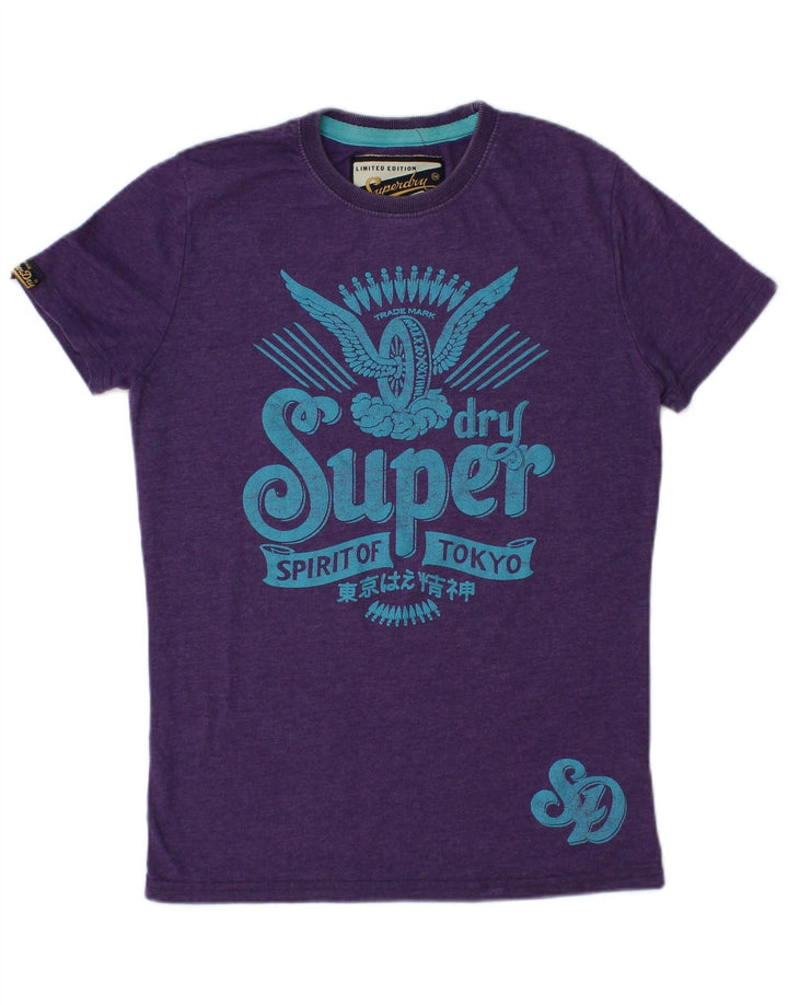 SUPERDRY T-Shirt Graphique Femme UK 12 Violet Moyen Coton