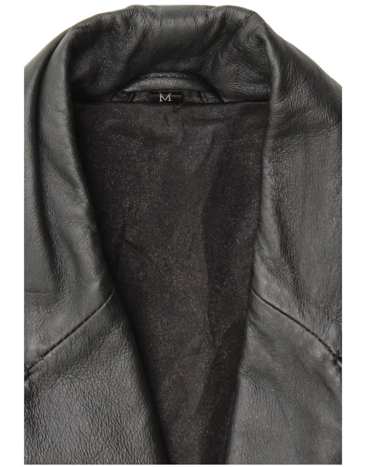VINTAGE Manteau en cuir femme UK 14 Cuir noir moyen
