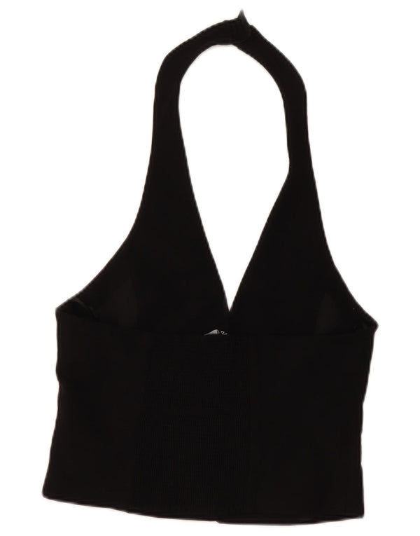 Zara Womens Crop Halter Top UK 12 Moyen Noir Viscose