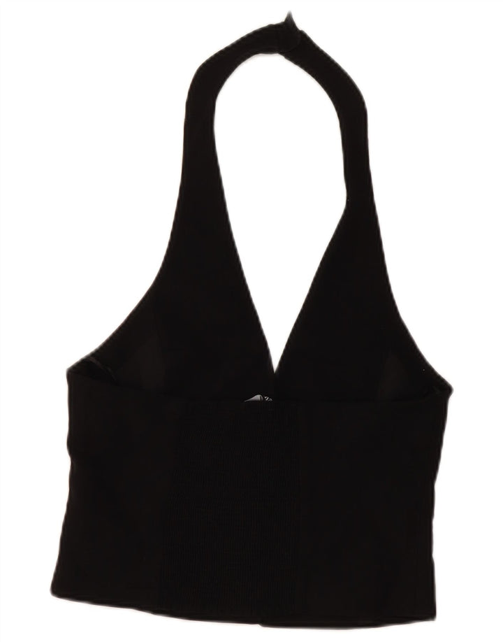Zara Womens Crop Halter Top UK 12 Moyen Noir Viscose