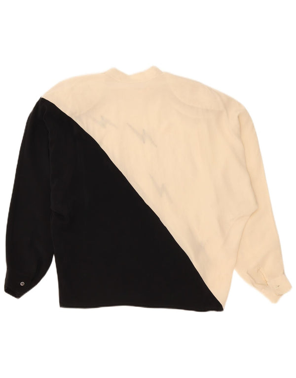 vintage Femmes Graphique Manches Longues Blouse Top UK 16 Grand Colorblock Noir