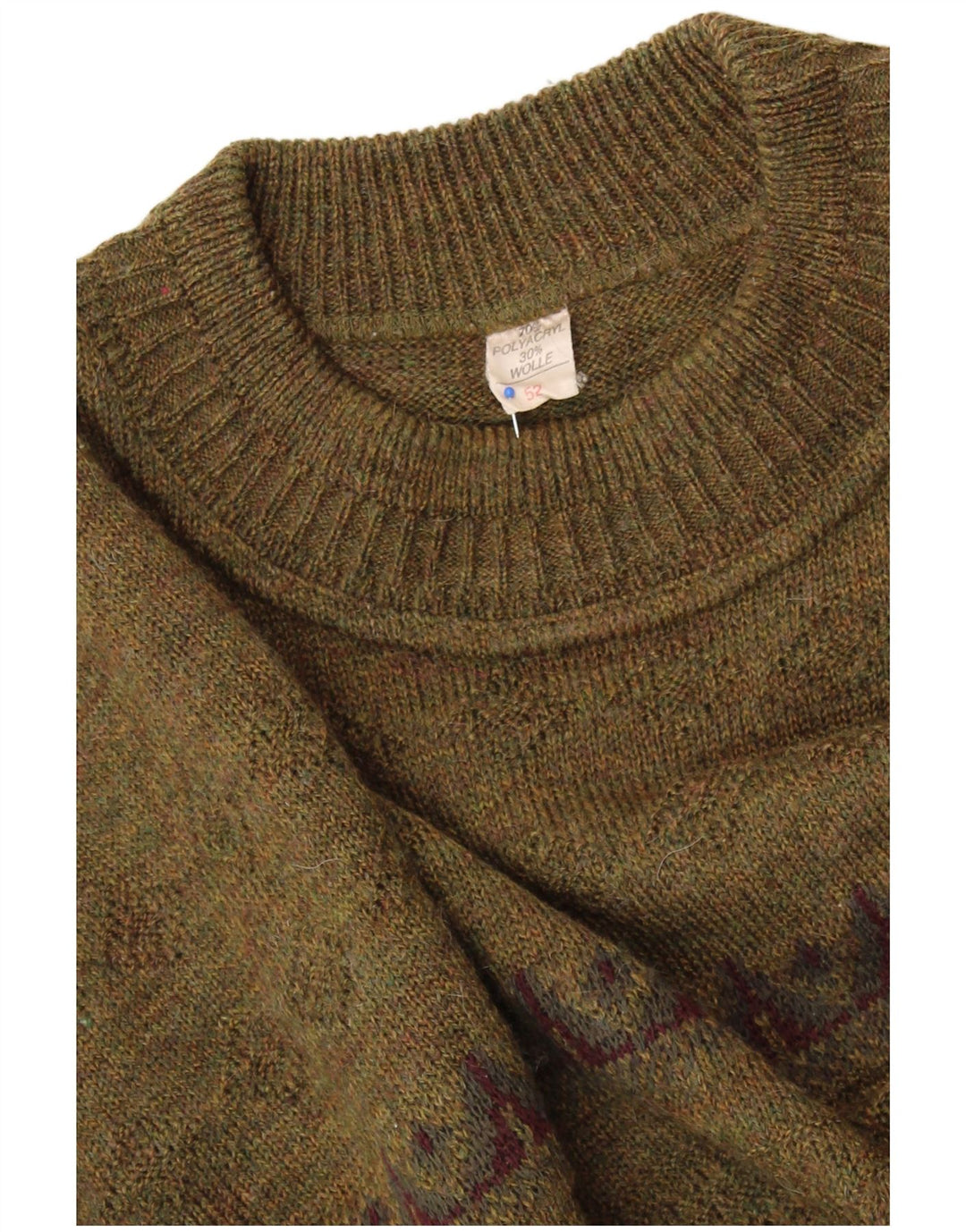 VINTAGE Pull col rond femme IT 52 2XL Vert Géométrique